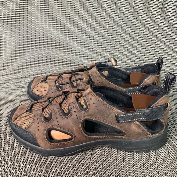 Lands' End mens Size 11D Brown Leather Hiking Sandals Adjustable Straps - Picture 1 of 8